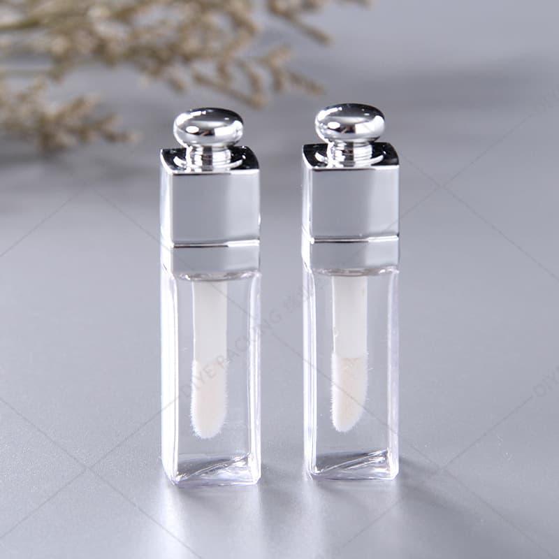 Clear Lip Gloss Empty Tube Stock Square Mini Lip Oil Empty Bottle Sample 3ml Silver Lip Gloss Cosmetic Packaging Wholesale
