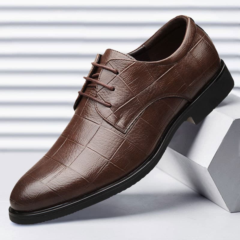 New Plaid Square Men's Business Leather Shoes Formal Men's Shoes Versatile Plaid Casual Wedding