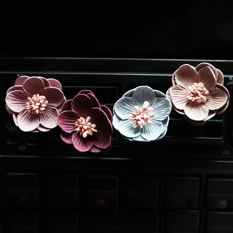 Car Air Conditioner Vent Clip Floral Fabric Ornament Women's Accessory Mountain Tea Flower Car Decoration Item Fresh Sweet Style