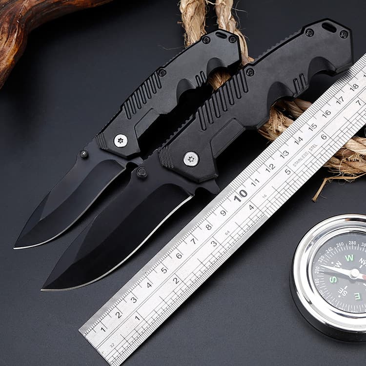 Modern Cross-Border Strictly Selected Black Aluminum Handle Large and Small Outdoor Folding Knife Camping Survival Knife Gift Sharp Blade