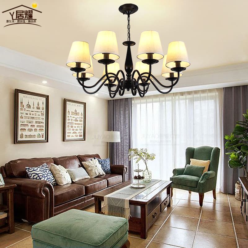 Living room lamp chandelier American country style bedroom lamp simple home decoration lamp fabric iron art lighting study creative simple European