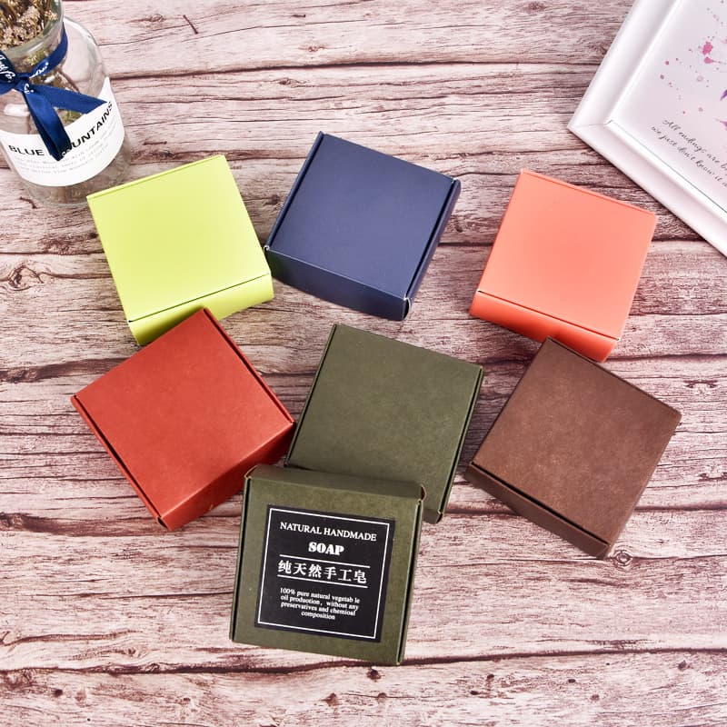 Vintage Handmade Soap Box, Color-Block Packaging Box, Kraft Paper Small Box for Soap, Jewelry Box, Printed
