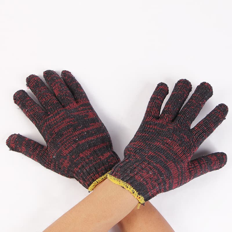Wholesale 700g labor protection gloves, made of thick and durable all-cotton yarn, red flower pattern.