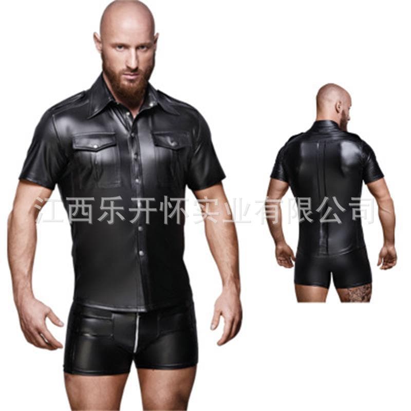 Sexy Lingerie European and American Men's Faux Leather Shirt Nightclub Stage DS Performance Costume Factory Direct Drop Shipping