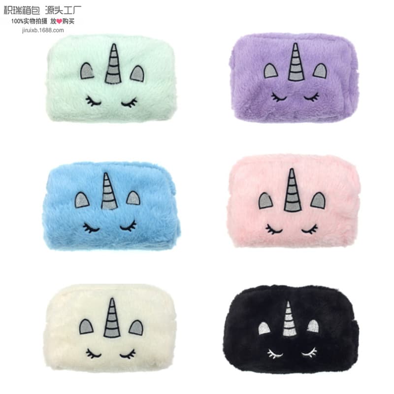 European and American Style Plush Embroidered Unicorn Cosmetic Bag, Large Capacity Storage Wash Bag, Wholesale