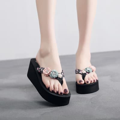 2026 New Trendy Women's Summer Sandals, Fashion Thick Sole Beach Shoes, Outdoor Wear, Non-Slip High Heel Toe Separator Flip Flops