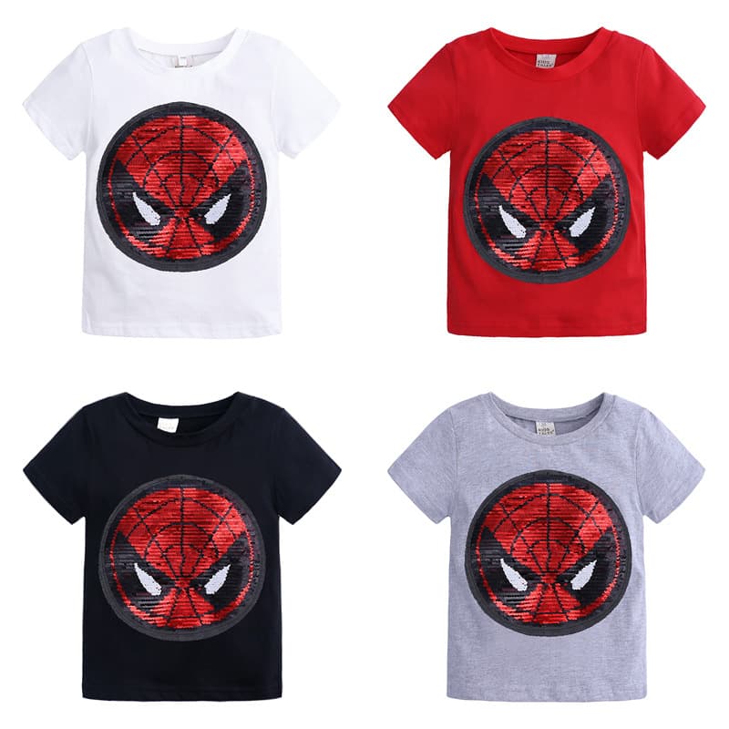 Kids Summer New 2026 Sequin Flip Reversible Color-Changing Face-Changing Cartoon Cotton T-Shirt Boys Girls Trendy Base Layer