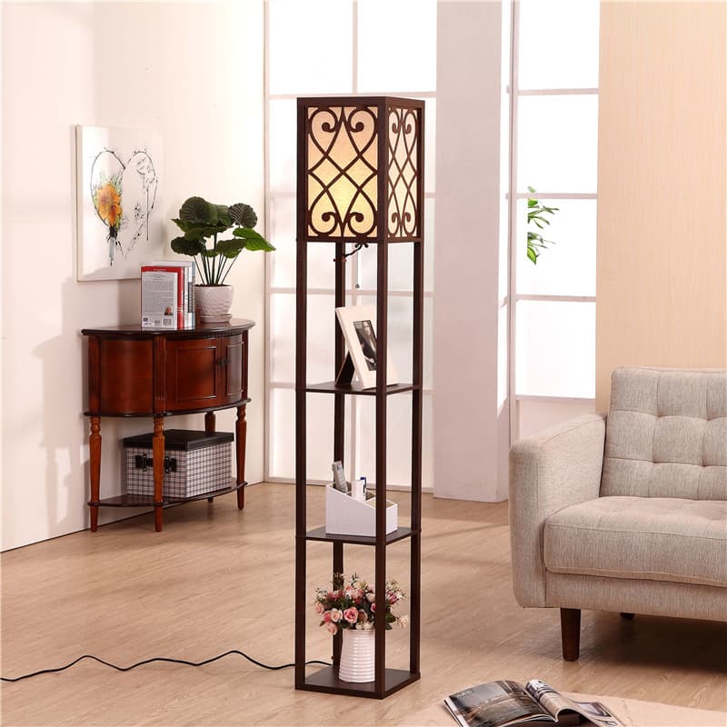 American-Style Minimalist Storage Shelf Lamp, Living Room Floor Lamp, Bedroom Bedside Lamp, Remote Control Dimmable Creative Standing Table Lamp