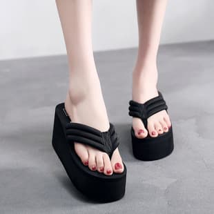 Women's Summer Fashion Platform Wedge Heel Anti-Slip Beach Sandals High Heel Flip Flops for Outdoor Wear