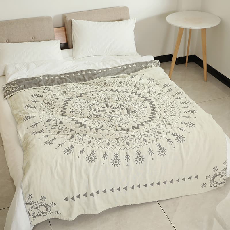 Thickened Four-Layer Cotton Cloth Blanket Soft Towel Cover Summer Thickened Bed Sheet Sofa Cover Japanese Style Active Printing