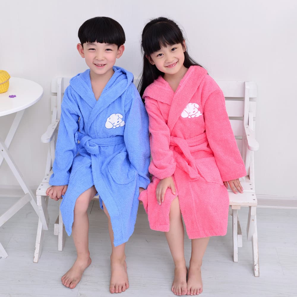 Children's Bathrobe Cotton Towel Material Boys and Girls Cartoon Absorbent Bath Towel Baby Autumn Winter Hooded Swimming Bathrobe