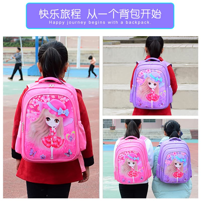 KLM factory direct sales new primary school bag cartoon cute princess series children's school bag Korean version burden reduction double