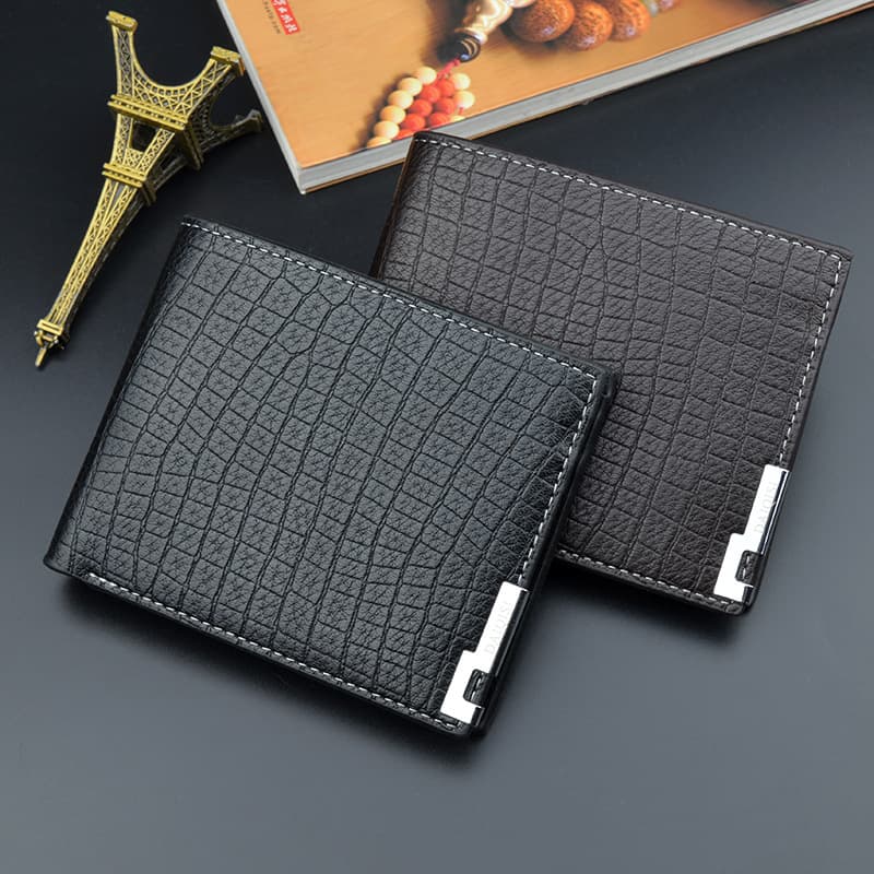 New Men's Short Wallet, Korean Style Multi-Card Slot Vintage Crocodile Texture Fashion Horizontal Soft Leather Wallet