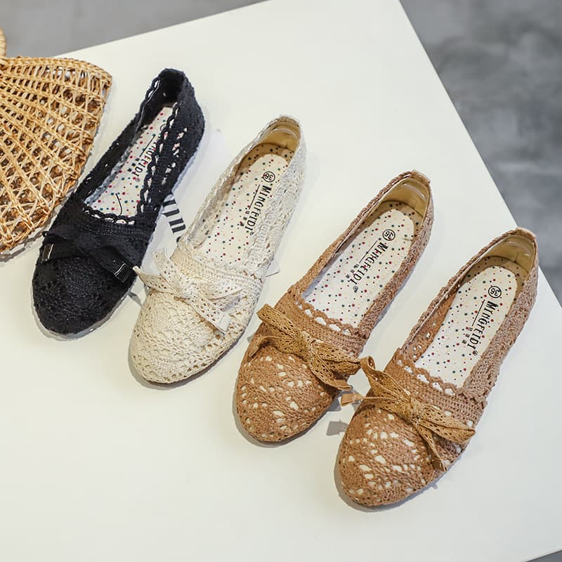 2023 Spring/Summer Breathable Mesh Bean Shoes, Soft Sole for Pregnant Women, Casual Cloth Shoes for Work, Flat Mesh Shoes for Women Size 41-43
