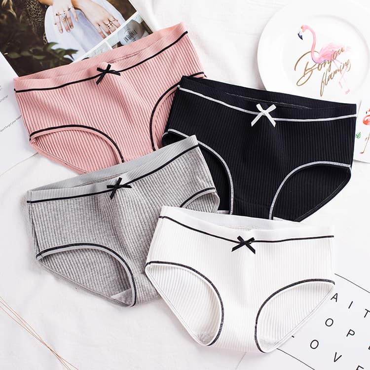 Wholesale Women's Underwear, Ribbed Princess Girl's Panties, Mid-Waist Plus Size Breathable Student Triangle Panties, Ladies' Underwear