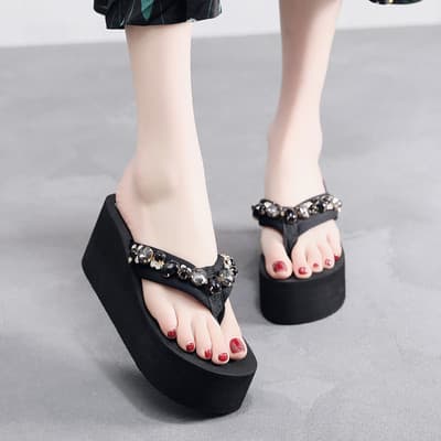 2026 New Style Women's Summer Fashion Rhinestone Toe Separator Flip Flops, Non-Slip Thick Sole Beach Sandals, Outdoor Slippers for Women
