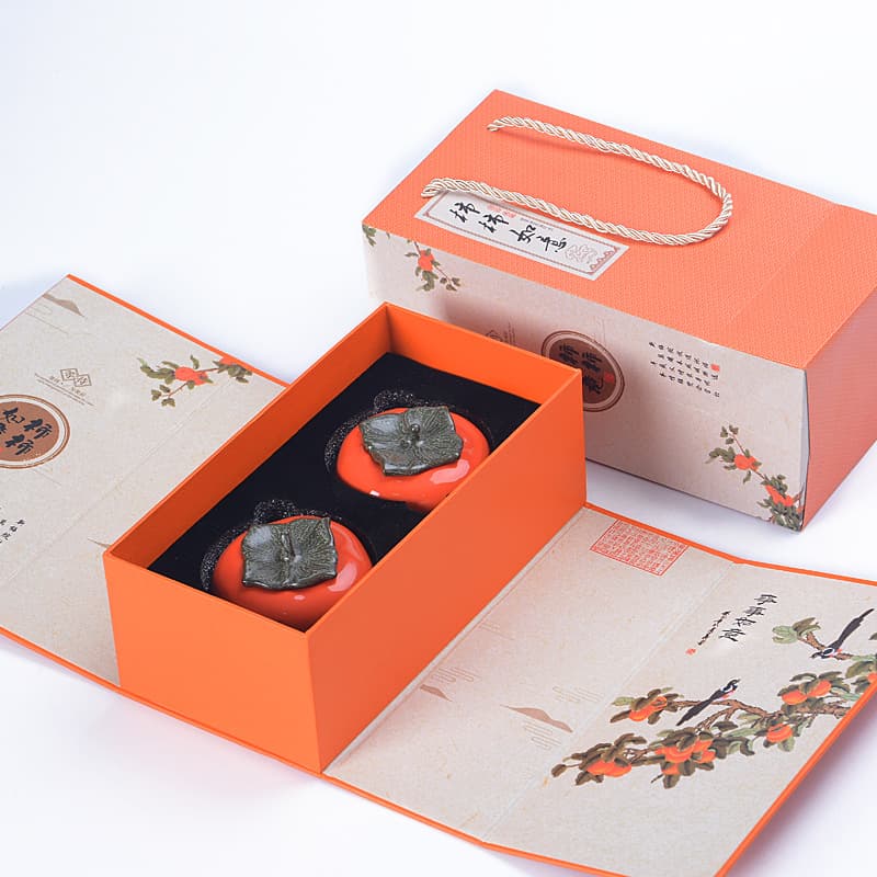 Ceramic Gift Persimmon Tea Canister Small Mini Persimmon Tea Caddy Gift Box Souvenir Factory Wholesale Logo