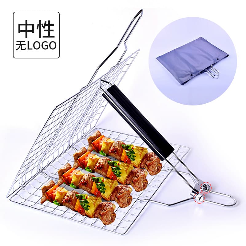 Stainless Steel Detachable Folding Barbecue Grill Basket Square Rack Fish Roasting Net Neutral Kitchen Utensils Bbq Grill