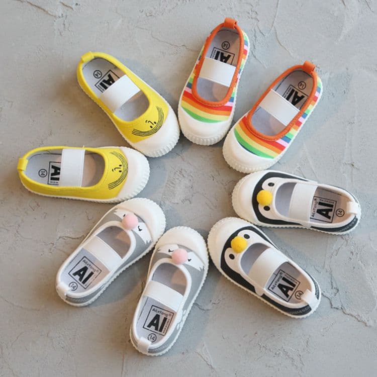 Spring/Autumn Korean Style Cartoon Square-Toe Girls Canvas Shoes, Slip-On Kindergarten Shoes for Ages 1-8