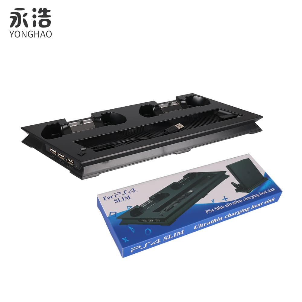 PS4 Slim Multifunctional Console Stand with Cooling Fan Base, Ultra-Thin Bracket for PS4 Slim