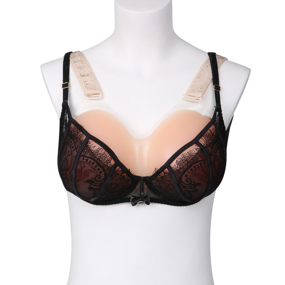 Women's Silicone Prosthetic Breast with Shoulder Strap Integrated Design Concave Base Enhanced Cup Fake Chest Large Size