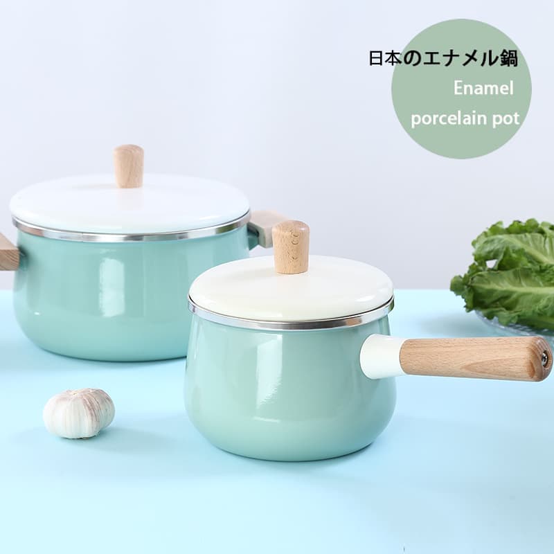 [Food supplement pot] Japanese enamel milk pot soup pot baby food supplement pot milk pot induction cooker universal gift pot