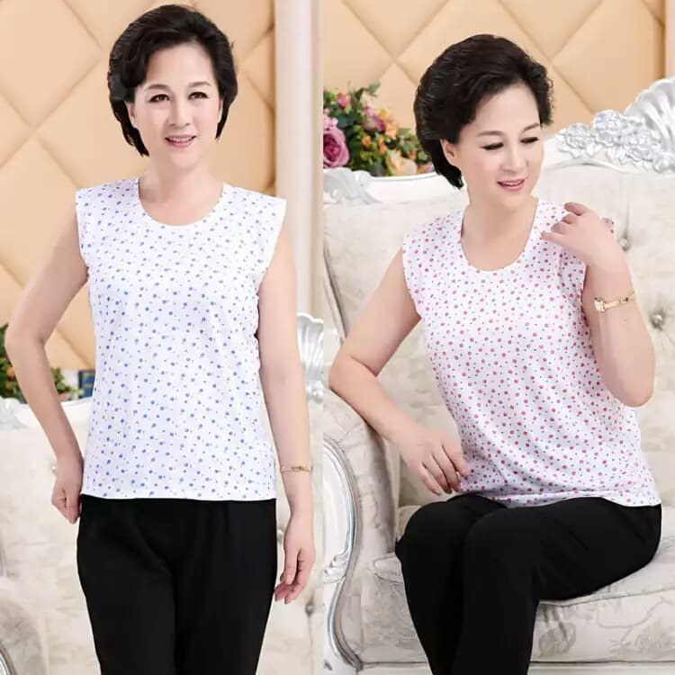 Summer Cotton Vest for Middle-Aged and Elderly Women, Pure Cotton Undershirt, Sleeveless Tank Top with Crew Neck