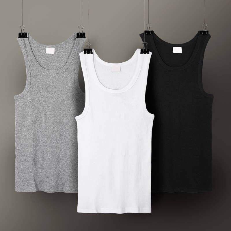 NanRenShuai Men's Pure Cotton Vest Slims Breathable Sporty Youth Threaded Two-Way Muscle Tank Top Slim Fit