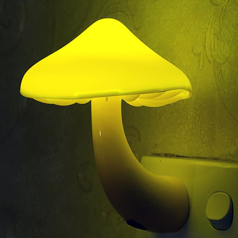 Mushroom Shaped Yellow Led Night Light Photocell Bedside Table Lamp Plug In Nightlight