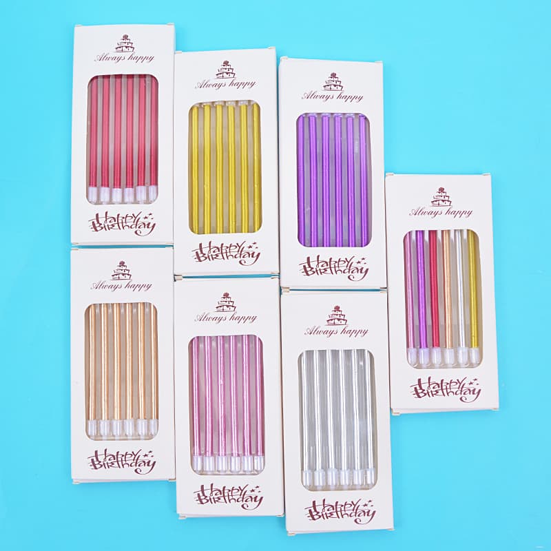 Factory Direct Gold Pencil Candle Cylindrical Smokeless Paraffin Colorful High-End Gold-Plated Birthday Cake Candles 6-Piece