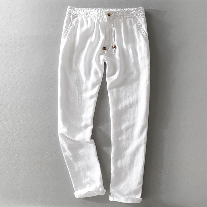 Elastic waist beach linen casual trousers for men straight thin cotton and linen men's trousers 7409