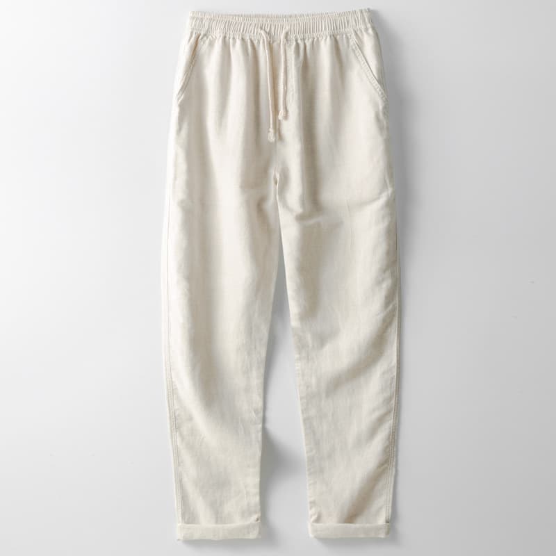 Linen casual trousers men's loose mid-waist cotton and linen long trousers 2024 spring and autumn elastic waist