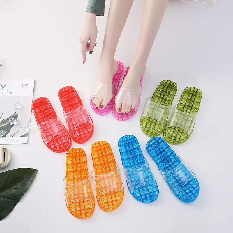 Bathroom Slippers Women Summer Indoor Anti-Slip Massage Plastic Sandals Thick Bottom Crystal Couple Home Slippers Winter