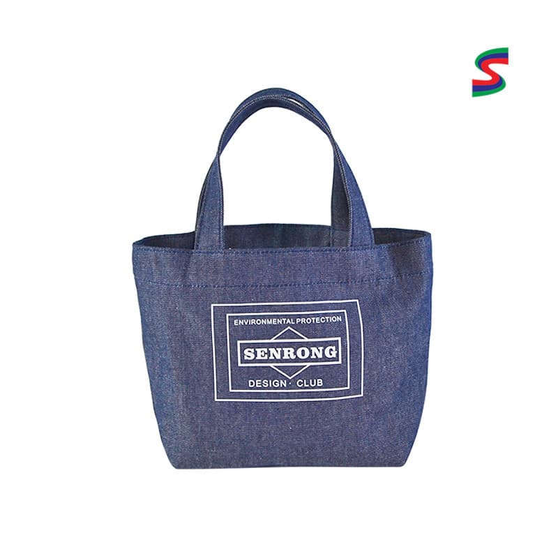 Conspicuous washed denim color cloth bag, foldable creative cotton bag, handbag factory 2024 new grocery shopping bag logo