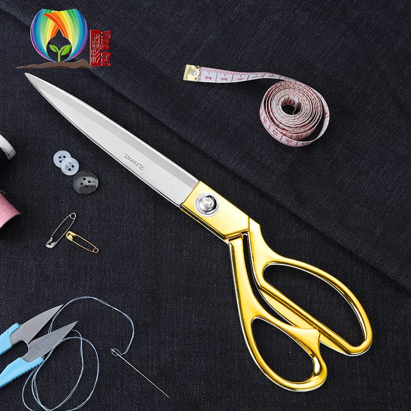 Factory Direct Yangjiang Stainless Steel Tailor Scissors 8 Inch 9 Inch 10 Inch Gold-Plated Garment Sewing Scissors, Notched Fabric Thread Clippers
