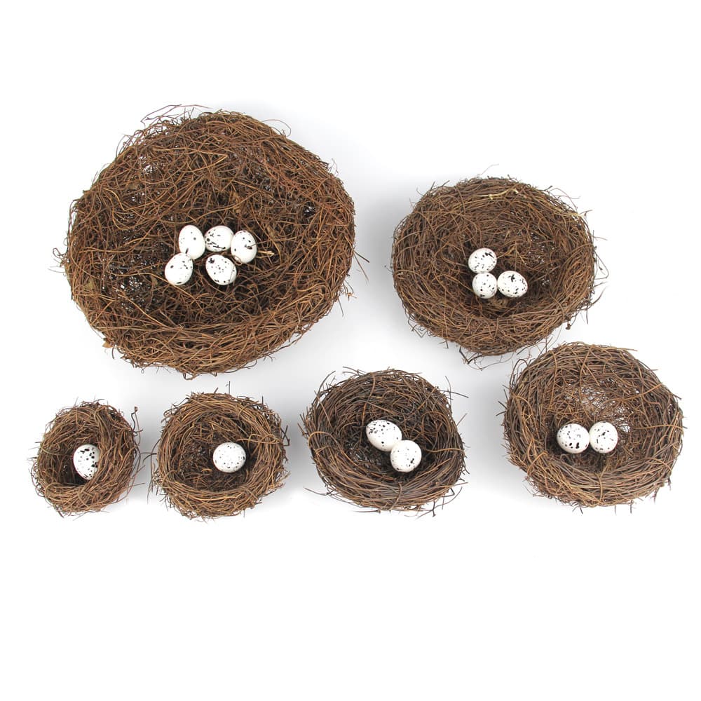 Simulated Woven Rattan Bird's Nest with Simulated Bird Eggs