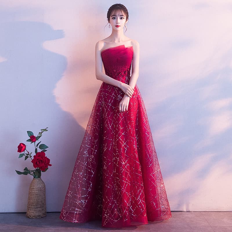Bridal Toast Wear 2026 New Summer Red Sexy Tube Top Slim Wedding Dress Modern Long Evening Dress
