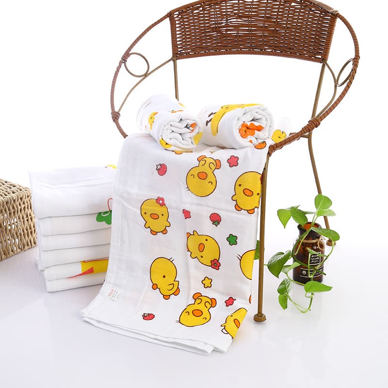 Double-layer honeycomb printed cartoon cotton baby bath towels, 60*120 cm animated character towels for infants.