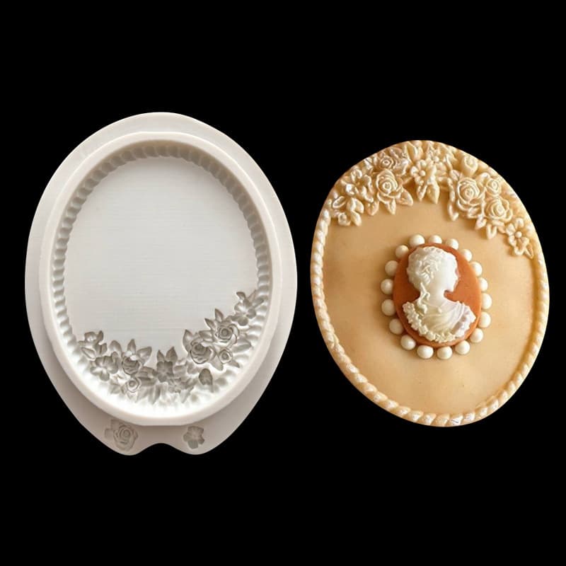European Style Mirror Frame Vintage Border Embossed Photo Frame Flip Sugar Cake Chocolate Biscuit Silicone Mold
