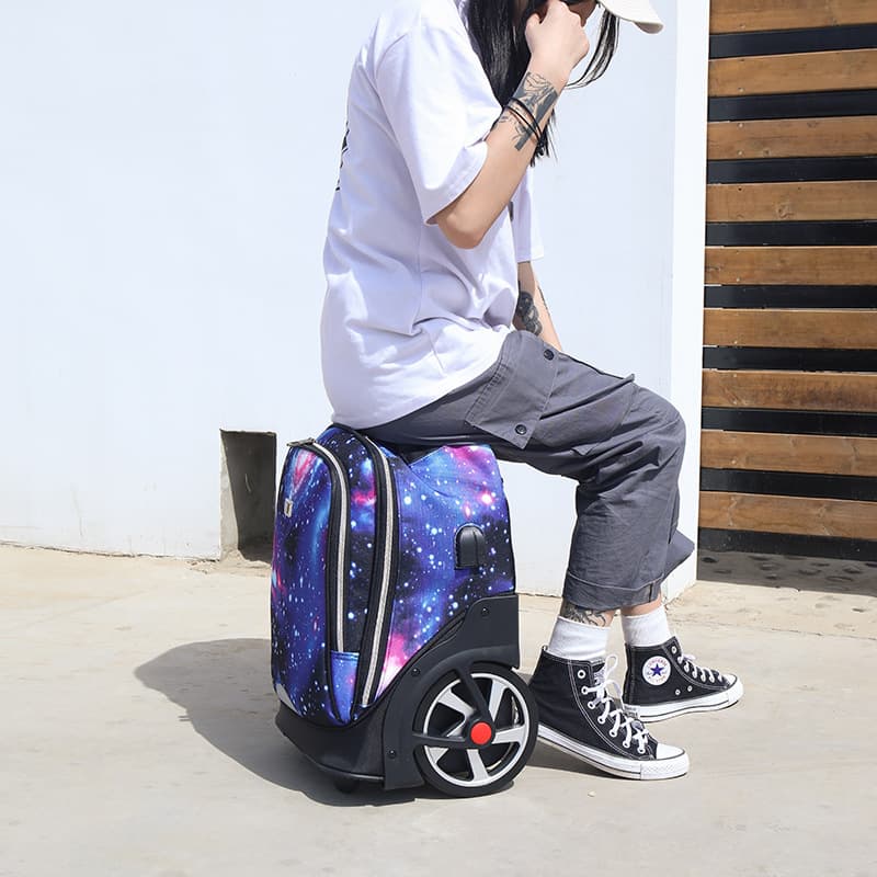 Factory Wholesale Large-Wheel Trolley Backpack Student Load-Reducing Double-Shoulder Bag Large Capacity Climbing Staircase School Bag Travel Backpack for Men and Women