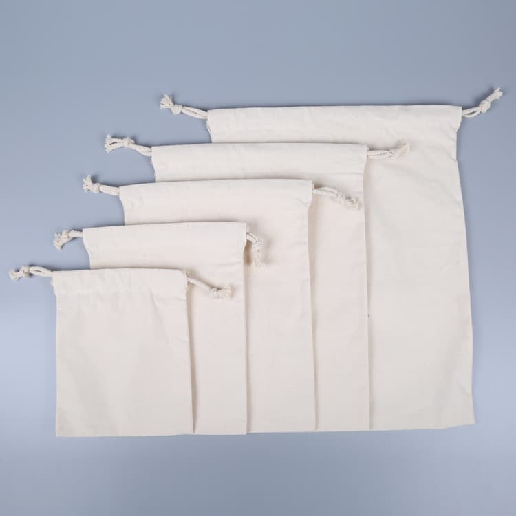 Customizable Canvas Small Mouth Drawstring Bag Cotton Fabric Double Shoulder Bag Logo Printing Available Blank Stock