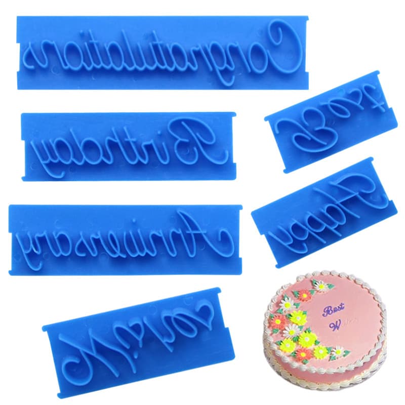 6PCS Cake Decorating Handwritten Phrase Letter Fondant Stamp Mold Baking Print Mold