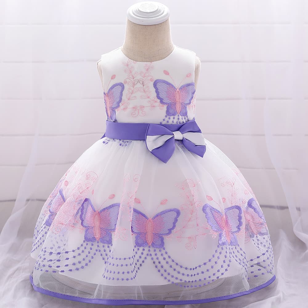 Princess Style Baby Girl's Birthday Party Baptism Dress Embroidered Butterfly Puffy Skirt Full Moon Baby Outfit Cute Fairy Tale