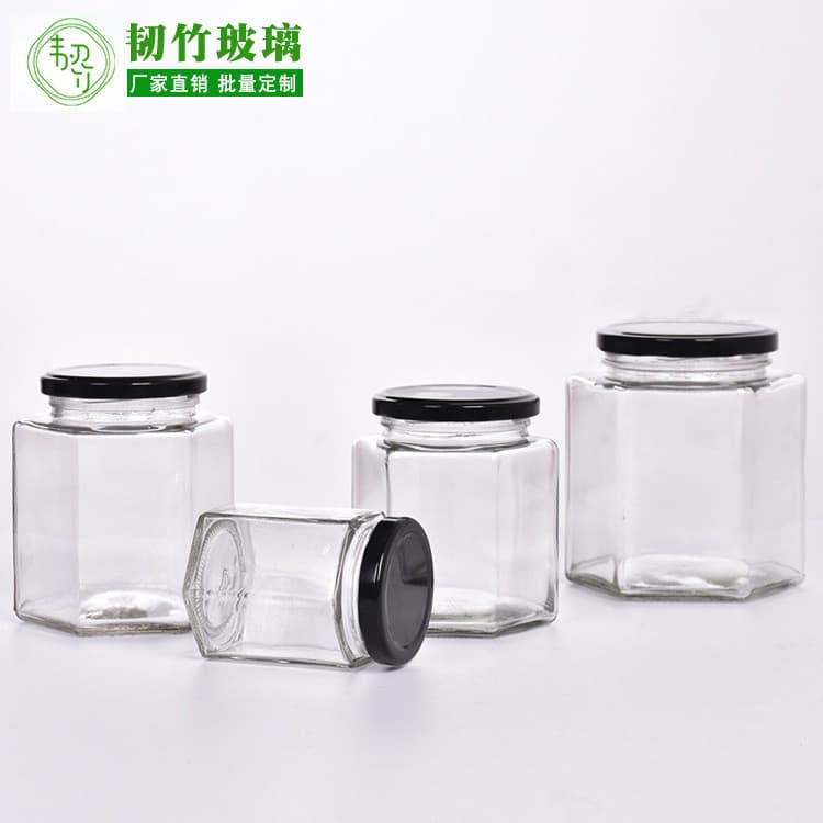 Wholesale hexagonal one-jin honey glass bottle chili pickle can sealed storage container food glass packaging bottle