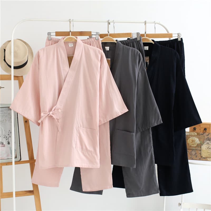 Couple Kimono Summer Thin Cotton Double-Layer Gauze Kimono Set Homewear Sauna Suit Bathrobe