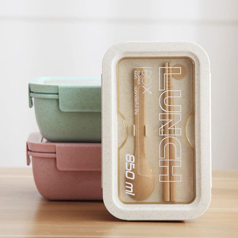 New Wheat Straw Sealed Lunch Box Microwave Food Container Rectangular Wheat Straw Divided Lunch Bento Box