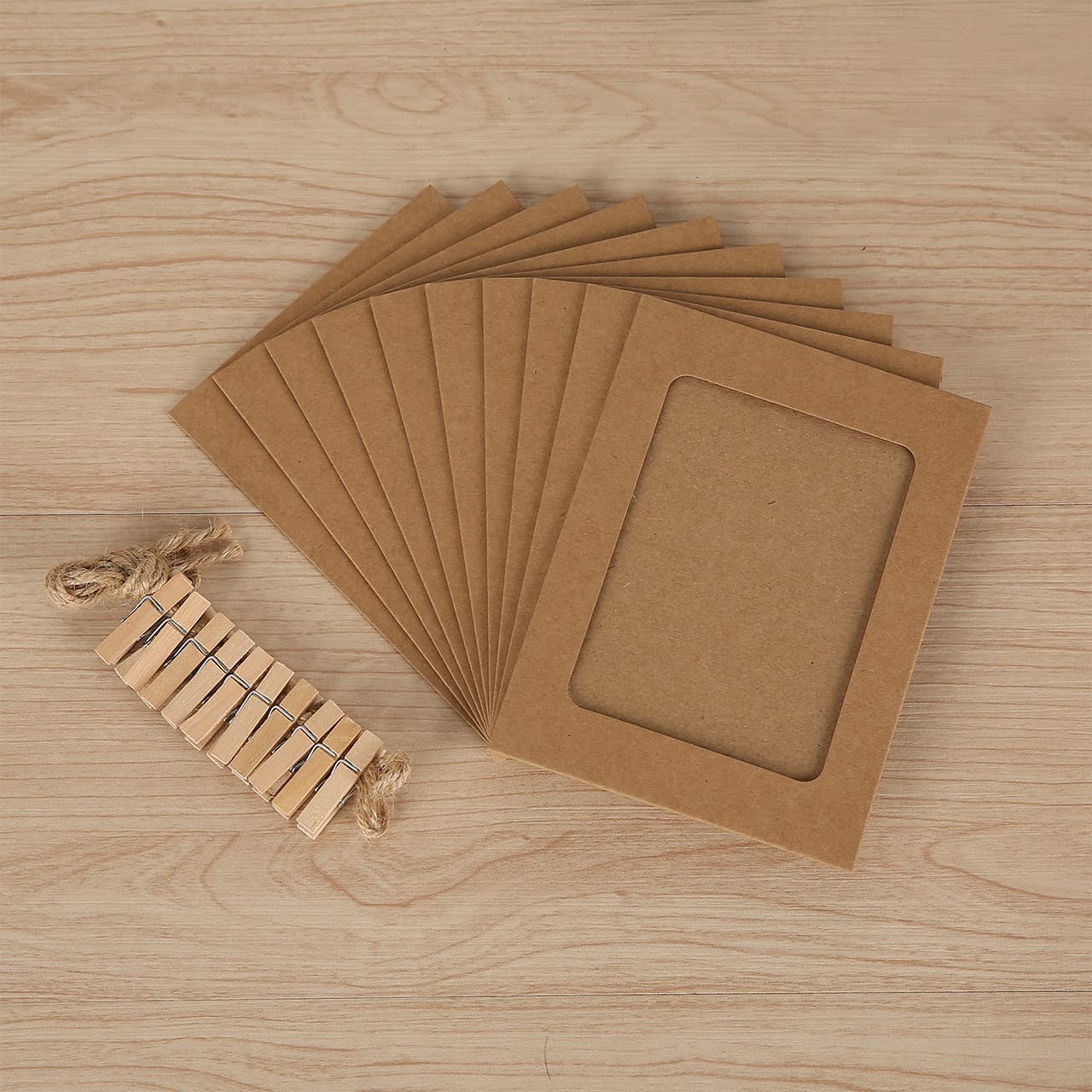 34567inch Photo Wall with Hemp Rope Clip, Pure Black, Pure White, Pure Kraft Paper Color, Creative Hanging Paper Photo Frame