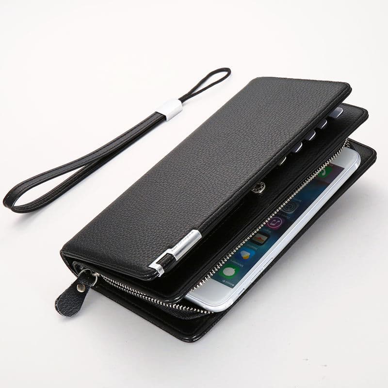 New Men's Long Leather Texture Wallet, Zipper Wallet, Business Casual Clutch
