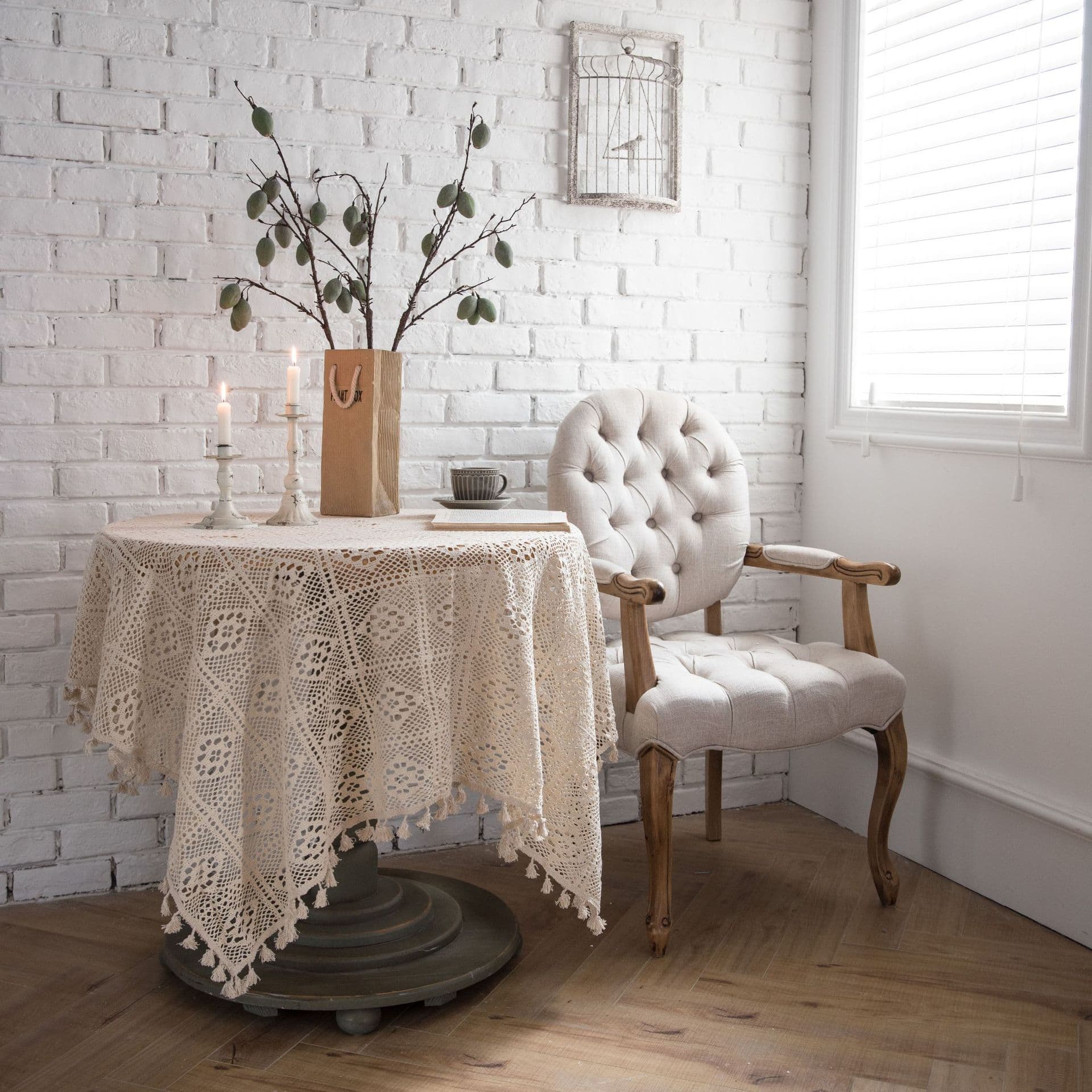 Rustic Hooked Tablecloth Rectangular Cotton Dustproof Decorative American Style Pure Color Geometric Pattern Tablecloth