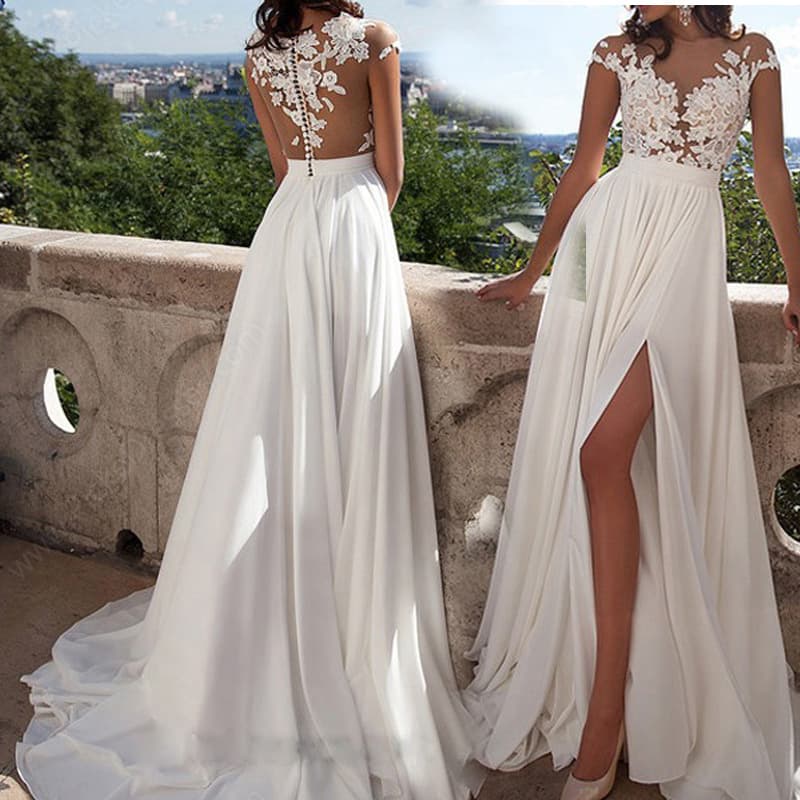 2024 European and American Women's New Wedding Lace Dress Mid-Waist Fashion Split Long Skirt Evening Gown